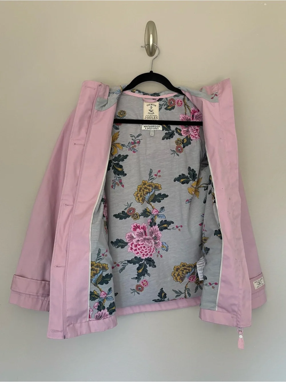 Joules Coast Waterproof Rain Jacket Hooded Floral Lined Lilac Pink: US 4 - Picture 10 of 12